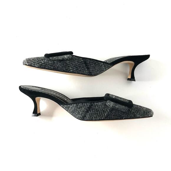 NEW Manolo Blahnik Maysalebi Tweed Slip On Kitten Heel Pointed Toe Mules 39 - Picture 3 of 6